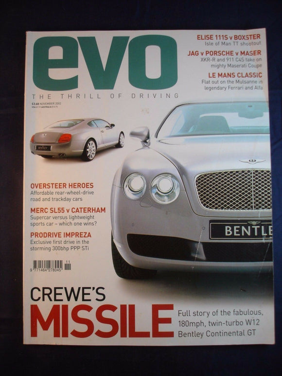 Evo Magazine issue # Nov 2002 - SL55 - Bentley - Jaguar - Lotus - 911 - Boxster