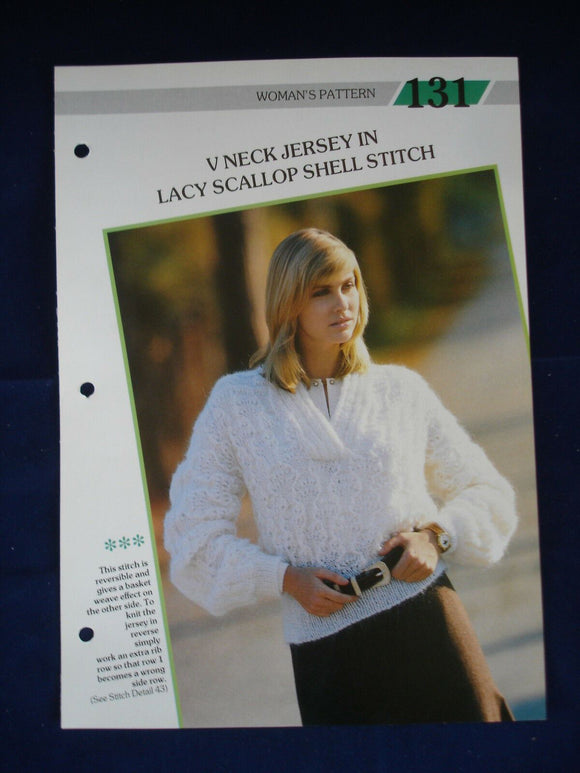 Lacy scallop shell v neck ladies jumper knitting pattern 32 - 38 in bust