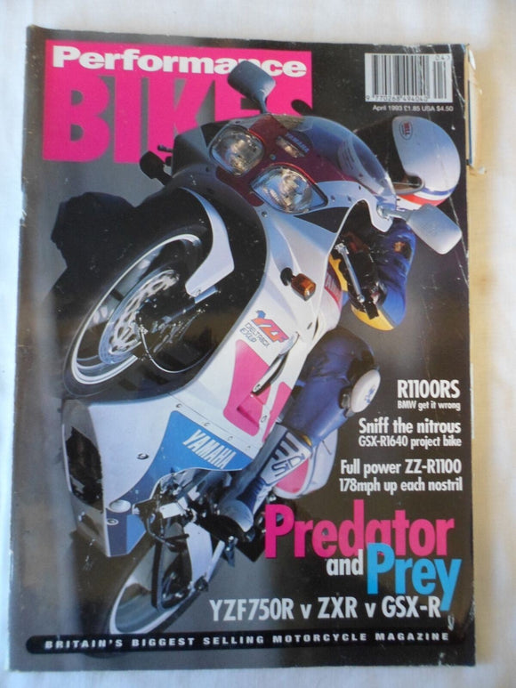 Performance Bikes - April 1993 - ZZ R1100 - YZF 750R - ZXR - GSX R