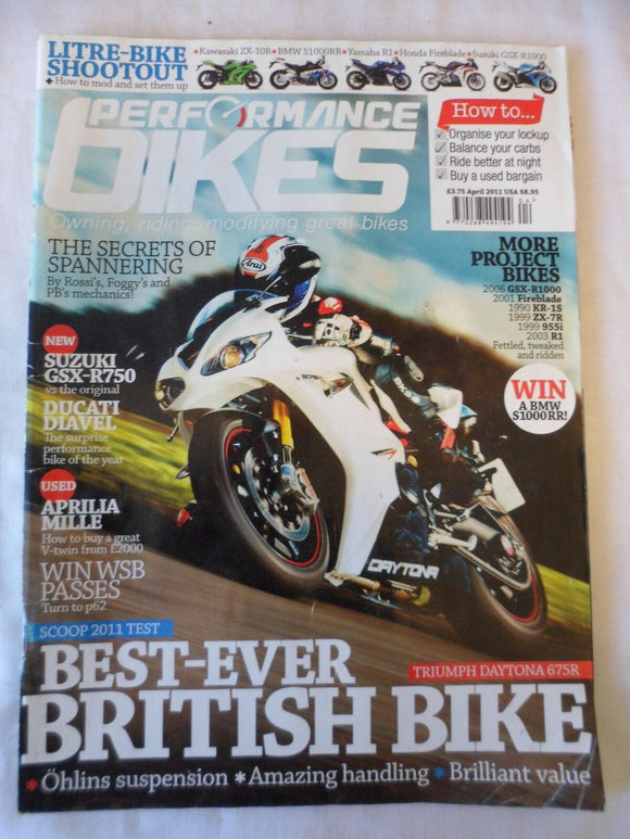 Performance Bikes - April 2011 - 1000 shootout - Daytona 675R - Aprilia Mille