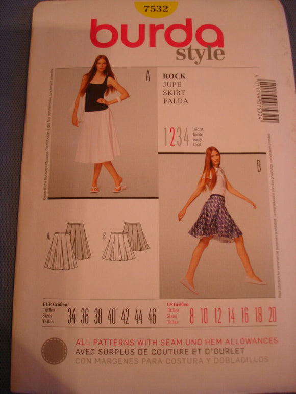 Burda Style  7532 sewing pattern Skirt sizes european 34 - 46