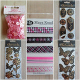 Papercraft scrapbook embellishments - Buttons - Ribbon - Gilded motif