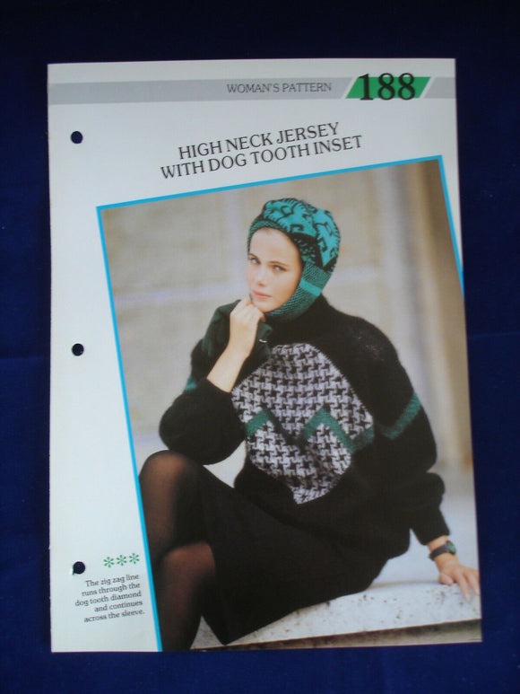 high neck with dog tooth insert ladies jumper knitting pattern 34 - 42  in bust