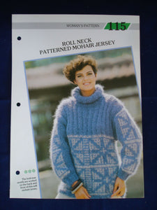 Roll neck Mohair jersey ladies jumper knitting pattern 30-40 in bust