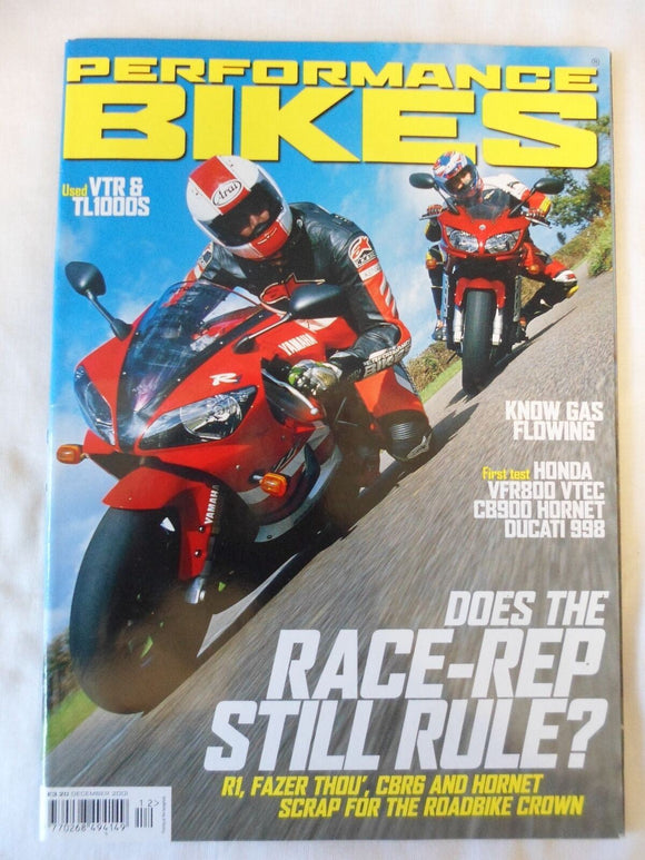 Performance Bikes - December 2001 - Ducati 998 - CB900 Hornet - VFR 800