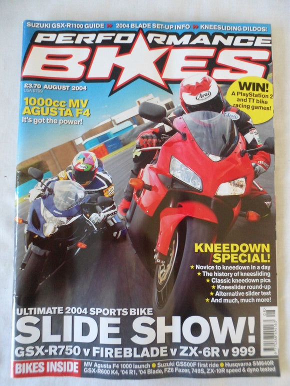 Performance Bikes - August 2004 - Fireblade - 999 - ZX 6R - GSX 750R - GSX R1100