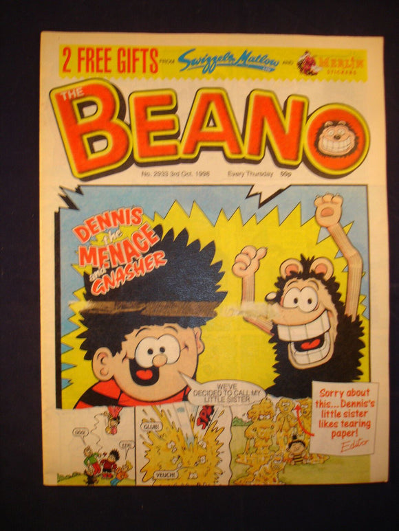 P - Beano Comic # 2933 - 3rd October 1998  -