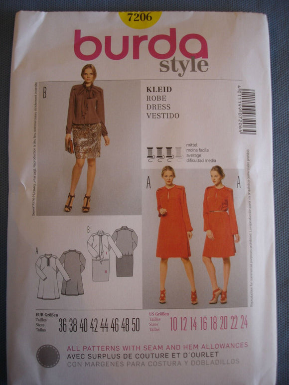 Burda Style 7206 sewing pattern Dress  sizes european 36 - 50